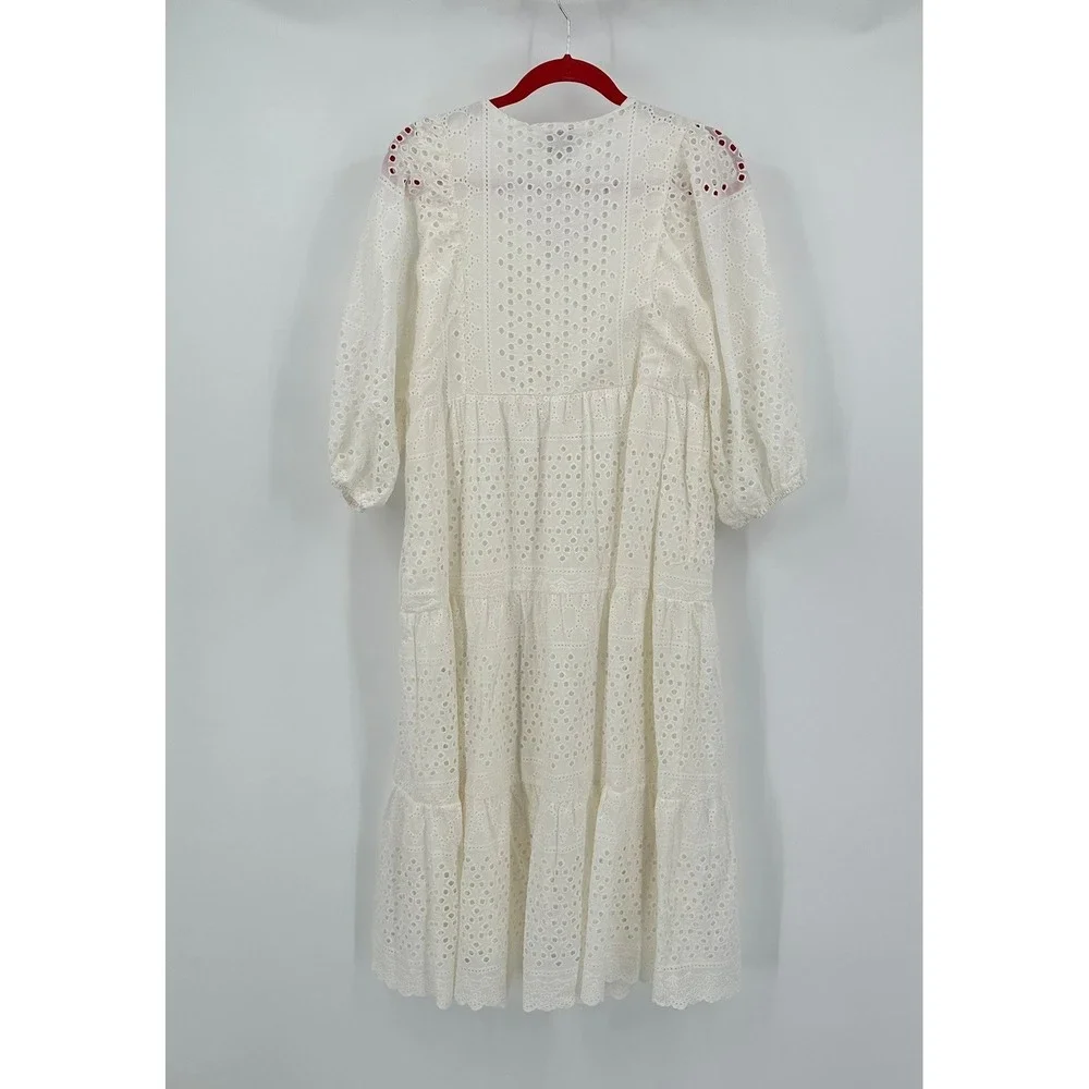 Womens Cottagecore‎ Prairie Midi Dress Size M Eyelet Lace Romantic Tiered - Picture 2 of 7